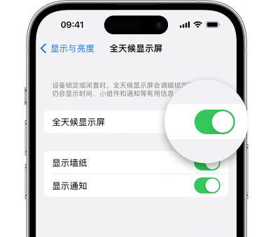 富阳苹果15预约维修分享iPhone15如何设置全天候显示屏幕可见 